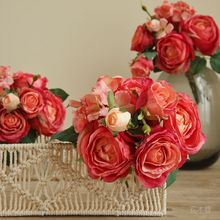 玫瑰花束绣球仿真花复古欧式客厅茶几家居装饰绢花假花束摆件包邮