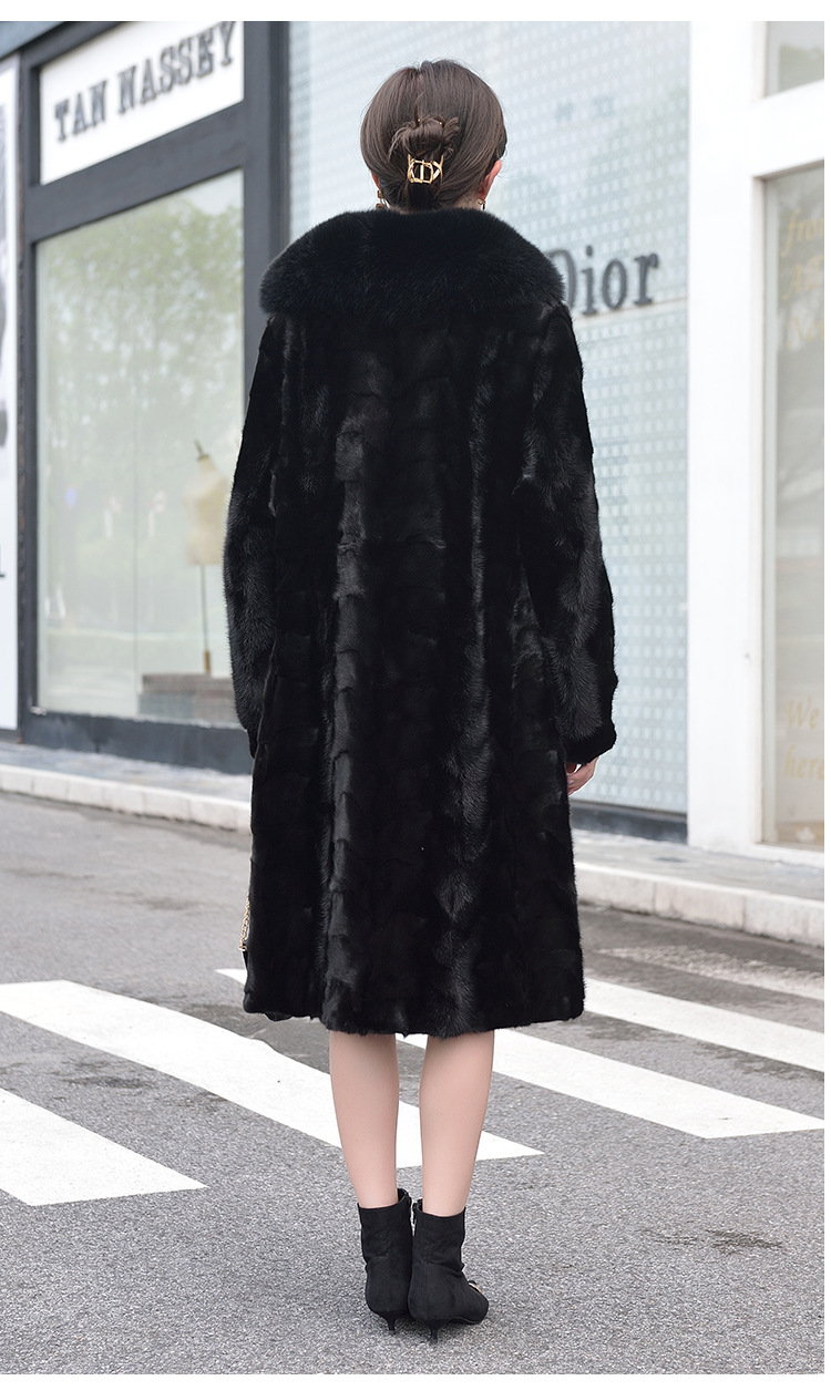 水貂毛拼貂女装外套天鹅绒真貂皮大衣女长款海宁皮草批发新款裘皮