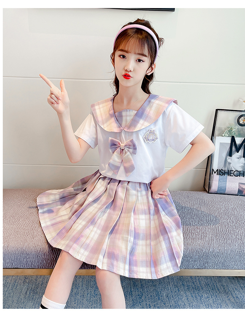 6女童jk制服套裙7格子12短袖学院风套装8小学生校服13岁女孩夏装9