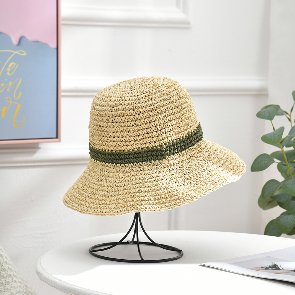 Straw Hat Female Beach Sun-Proof Sunscreen Large Brim Hat Sun Hat Foldable Outing Seaside Vacation Summer Bucket Hat Children