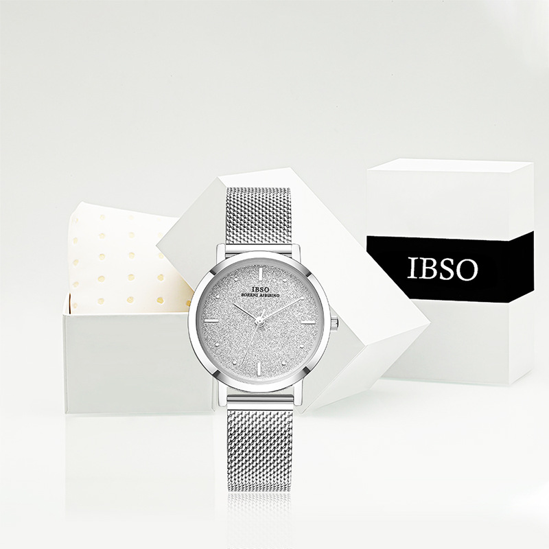 Ibso Fashion Women's Quartz Watch Ultra-Thin Stainless Steel Mesh Belt Quartz Clock Women's Accessories Watch