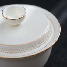 批发带360°过滤盖碗茶杯羊脂玉白瓷功夫三才泡茶碗家用陶瓷旅行