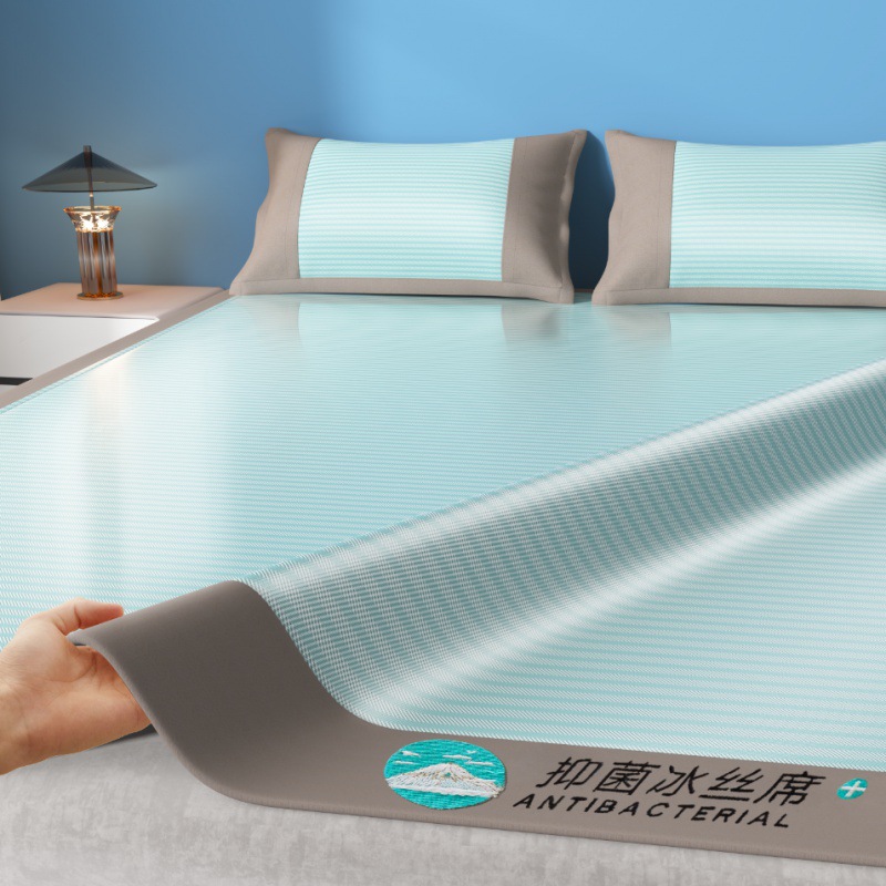 新款水洗冰丝席夏天三件套折叠席加厚空调席子1.