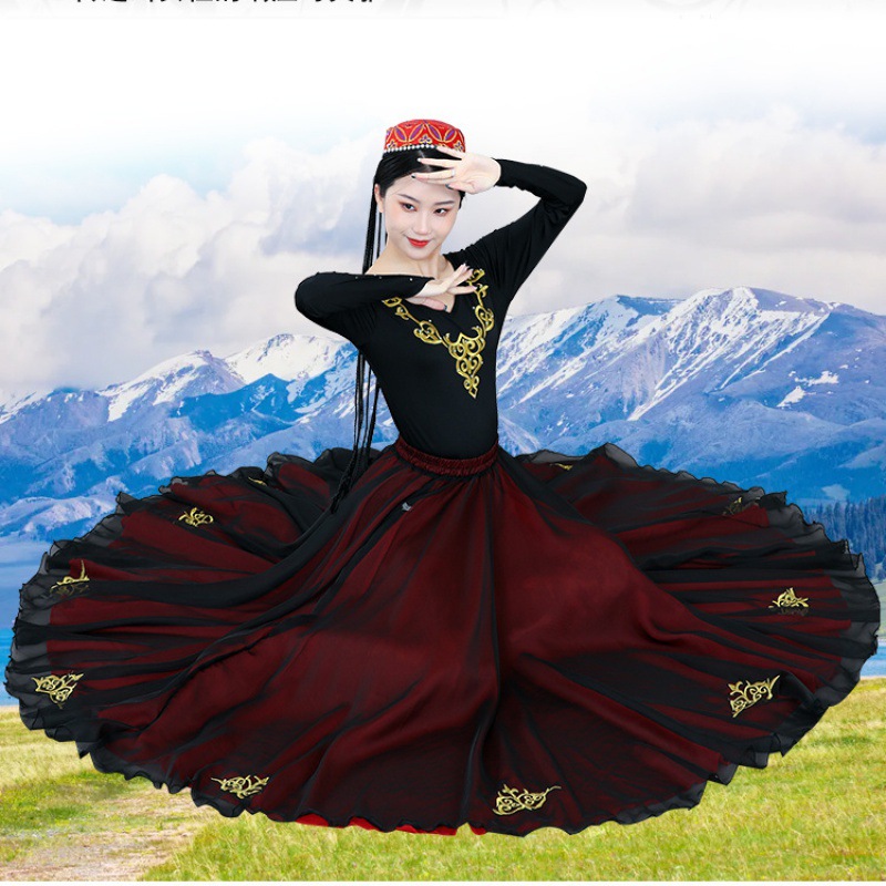 新疆舞蹈裙大摆裙艺考练功裙练习半身裙演出服民族女维吾尔族服装