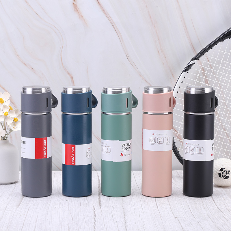 304 Stainless Steel Vacuum Cup One Cup Three Lid in-Car Thermos Household Thermal Insulated Bottle Portable Business Gift Wholesale