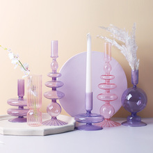 北欧网红浪漫紫色系玻璃烛台创意花瓶民宿咖啡馆烛台摆件工艺品跨