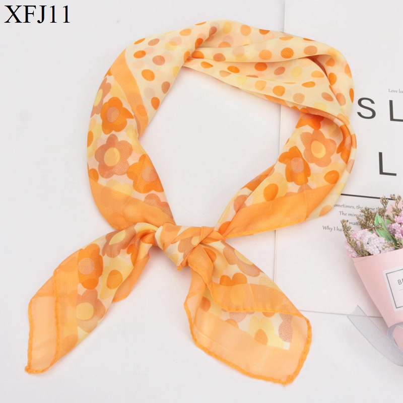 All-Match Polka Dot Small Square Towel 65cm Korean Style Printed Silk Scarf Women's Fashion Hot Spring and Autumn Lightweight Gauze Kerchief Neck Protection Scarf