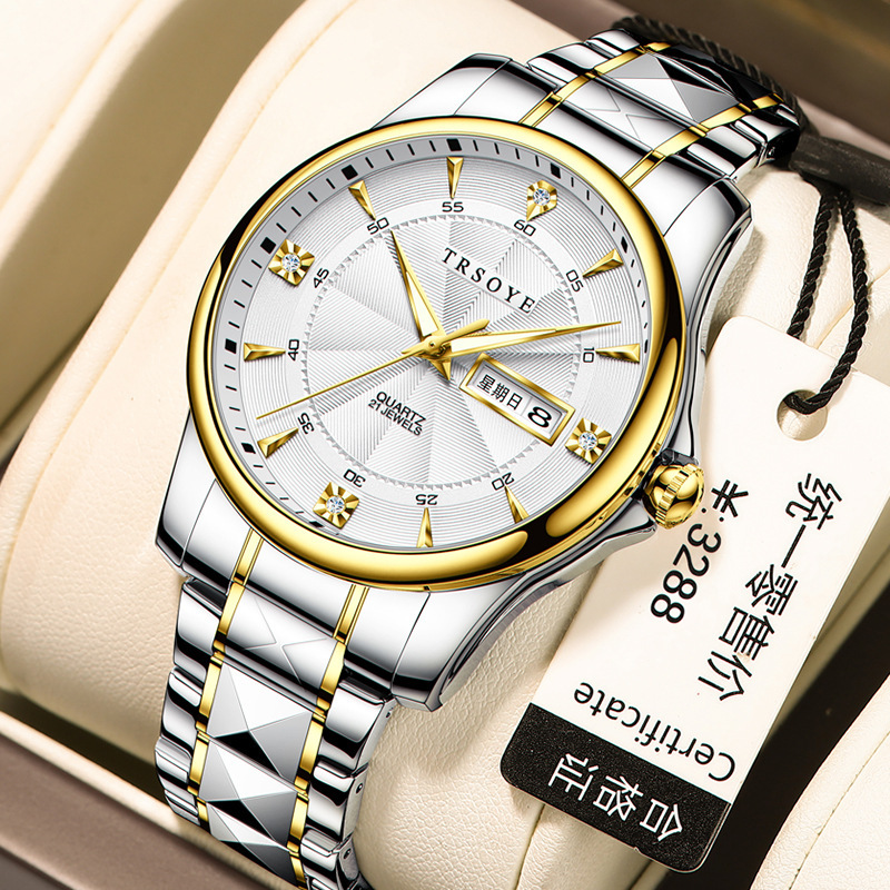 trsoye品牌手表一件代发镶钻带日历男士腕表防水夜光石英手表男