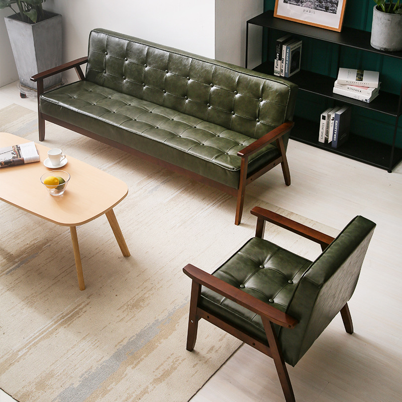 新款北欧现代简约三人咖啡厅奶茶店沙发小户型皮艺客厅简易沙发椅