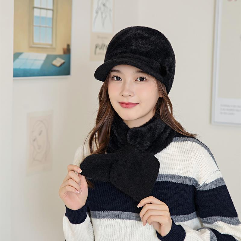 蝴蝶结帽子女冬天毛绒针织毛线鸭舌帽秋冬季韩版潮百搭保暖棒球帽
