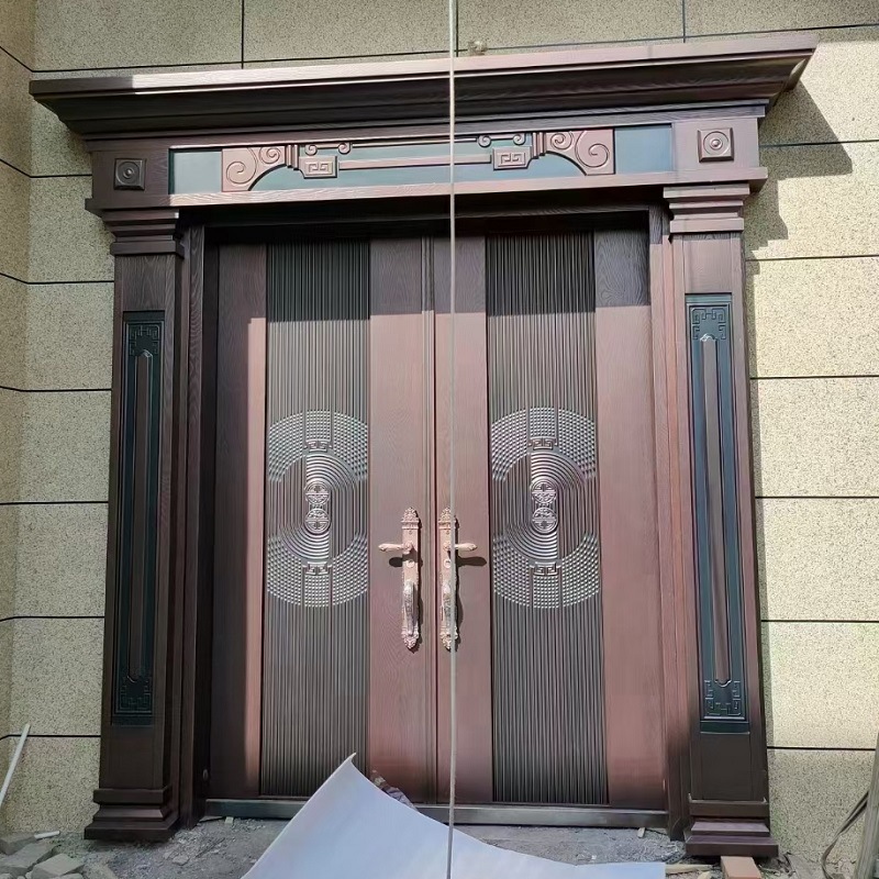 别墅大门双开堂屋铜门入户铸铝门农村自建房锌合金防盗钉制进户门
