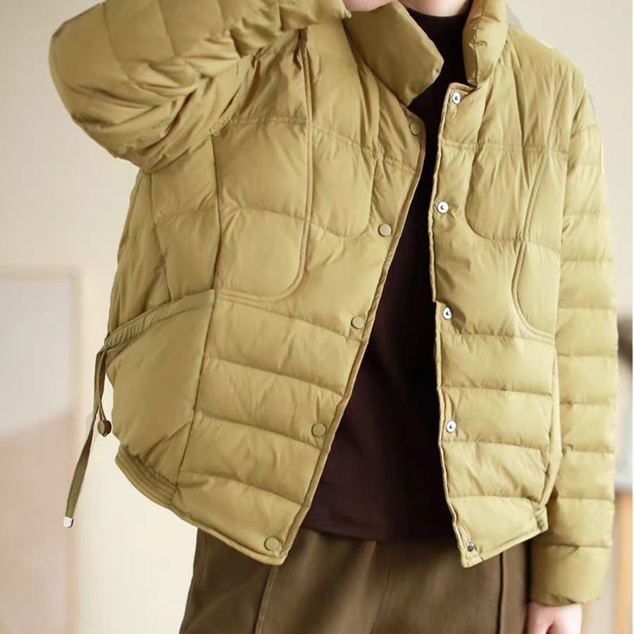 棒球服羽绒服短款2023冬季星款时尚洋气圆领休闲白鸭绒外套-阿里巴巴