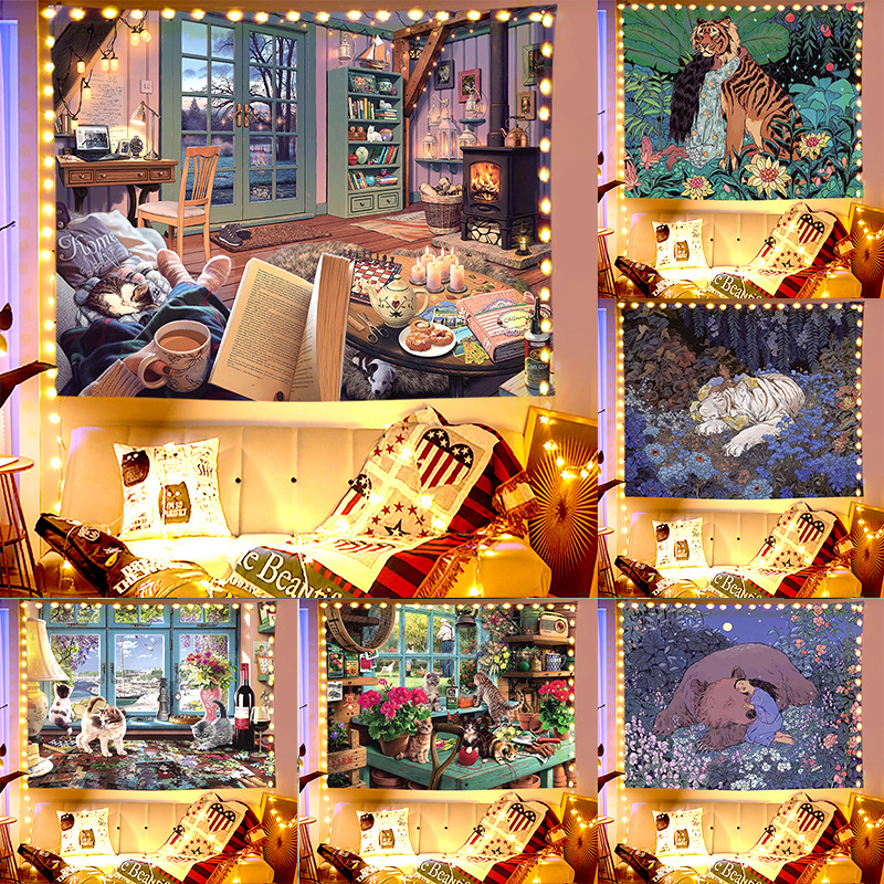 北欧简约挂布制作 网红ins少女唯美温馨挂毯背景装饰宿舍房间墻布