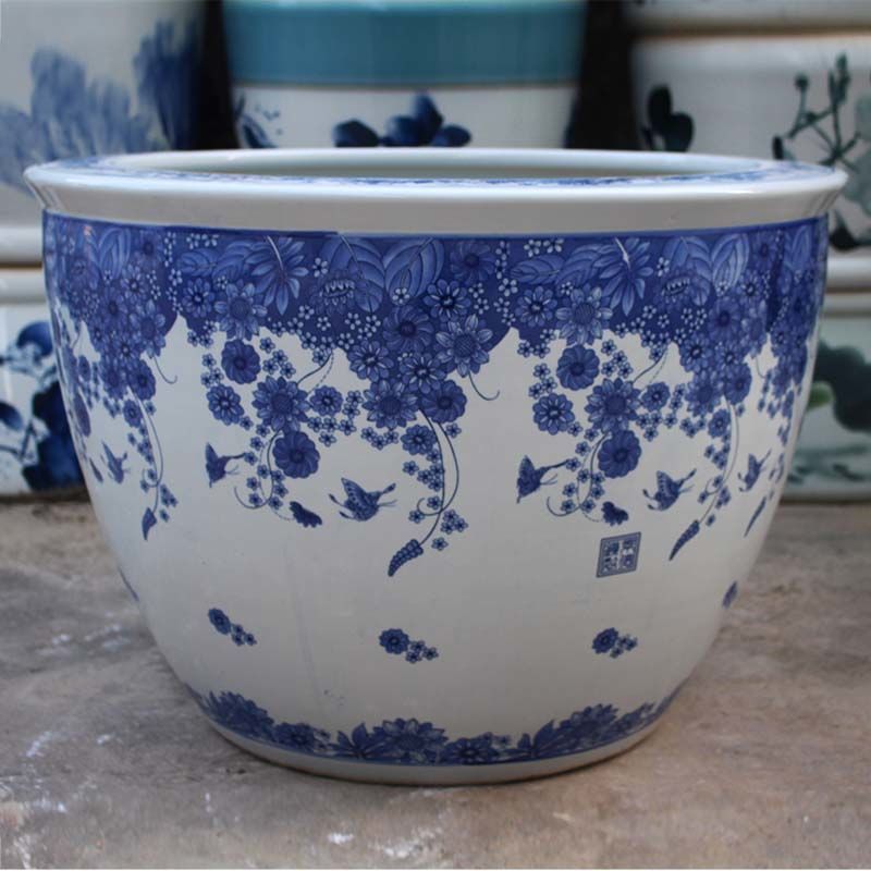睡莲花盆缸青花陶瓷水缸庭院碗莲荷花盆缸室外特大号种树大缸