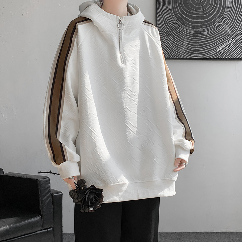 Half Zipper Sweater Men's Spring 2023 New American Fashion Brand High Street Top Loose Large Size Casual Hooded Coat