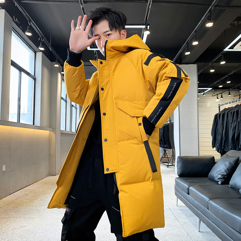 2023 New Youth Mid-Length Workwear Men's down Jacket Korean Style Ribbon Thick Winter Clothes One Piece Dropshipping