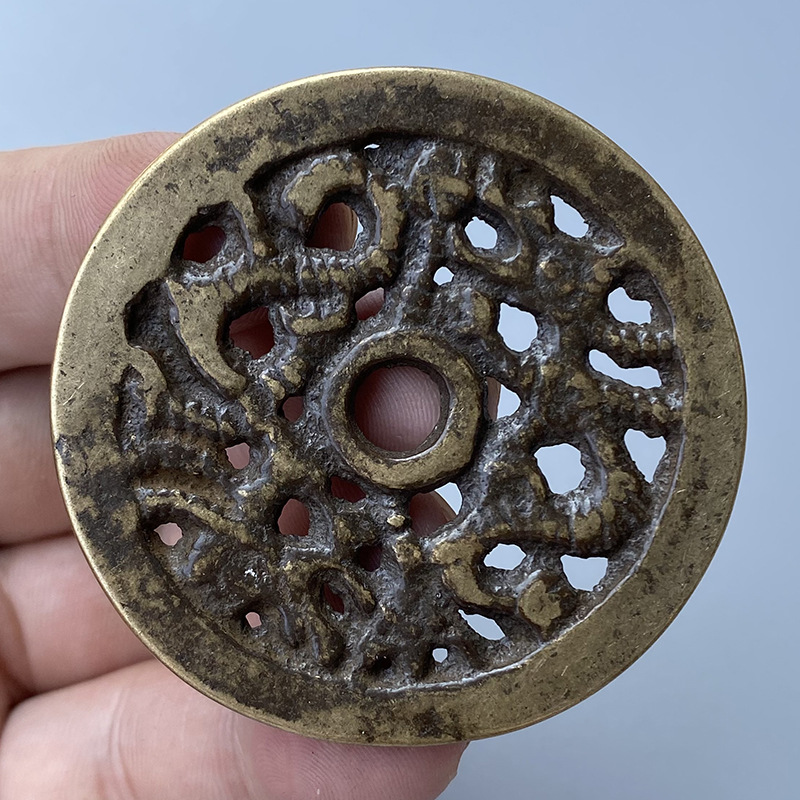 镂空双龙花钱压胜钱清代古钱币铜钱古玩杂项古董收藏传世熟美包浆