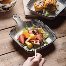 日式陶瓷烤箱烘焙烤盘手柄盘创意西餐意面餐盘带手柄餐具早餐盘子