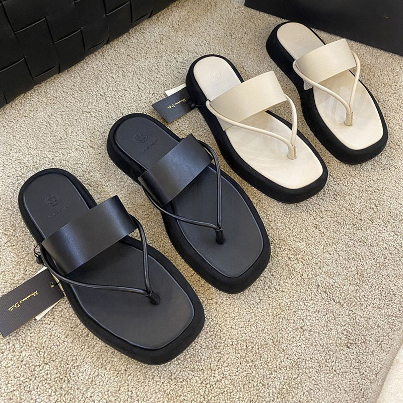 2022夏季新款md女鞋牛皮夹脚厚底凉拖鞋休闲人字型拖鞋外穿半拖