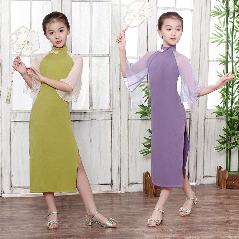 儿童旗袍古典舞演出服女童身韵少儿表演服民族舞伞舞扇子舞蹈服装