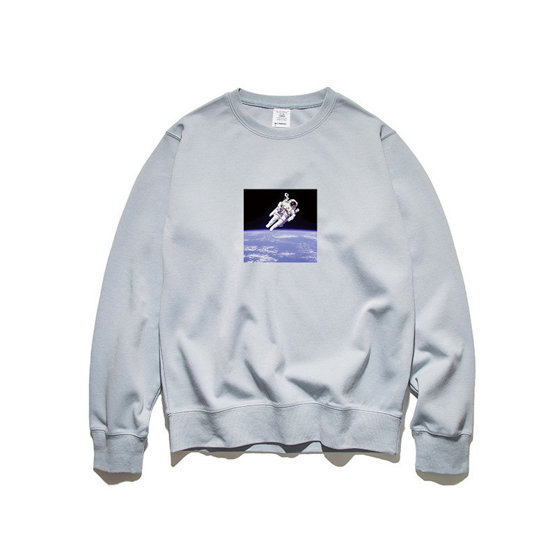 fh男装|加绒加厚卡通宇航员男士卫衣欧美nasa宽松3xl圆领帽衫装