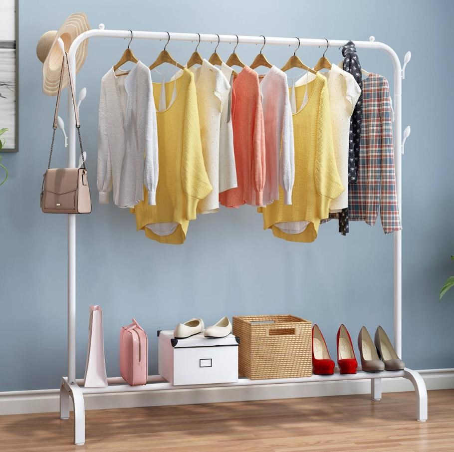 晾衣架落地阳台晒衣杆宿舍单杆式凉挂衣服架卧室家用简易架子收纳