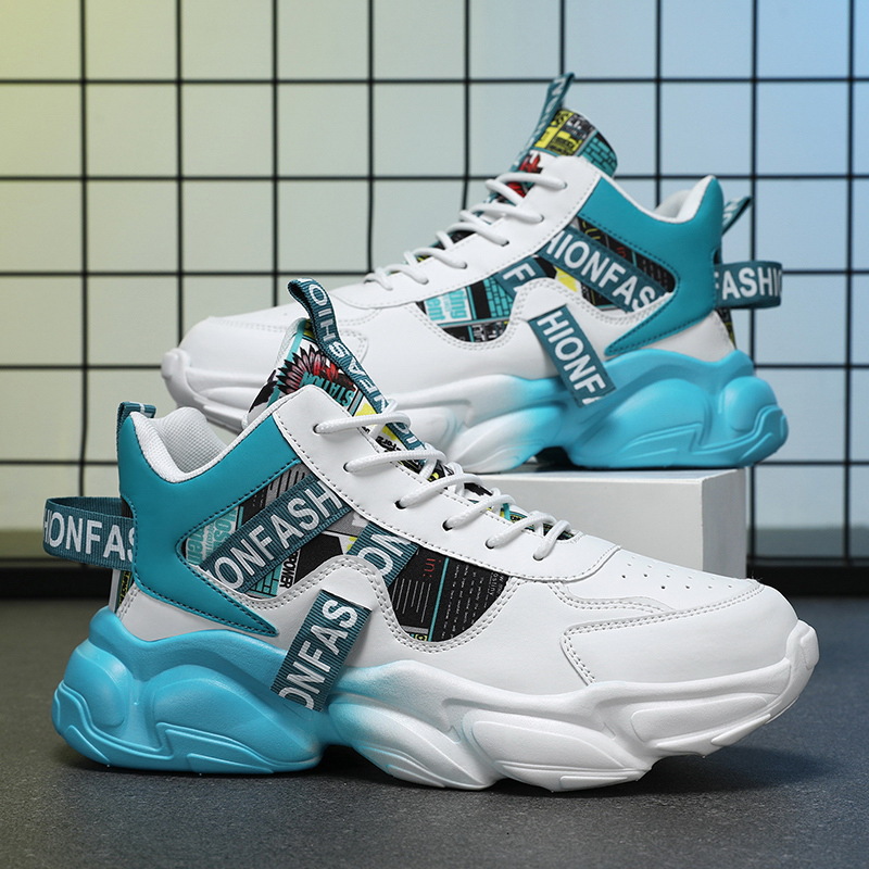 春季男鞋新款透气高帮鞋子男款潮流百搭内增高运动鞋休闲老爹潮鞋