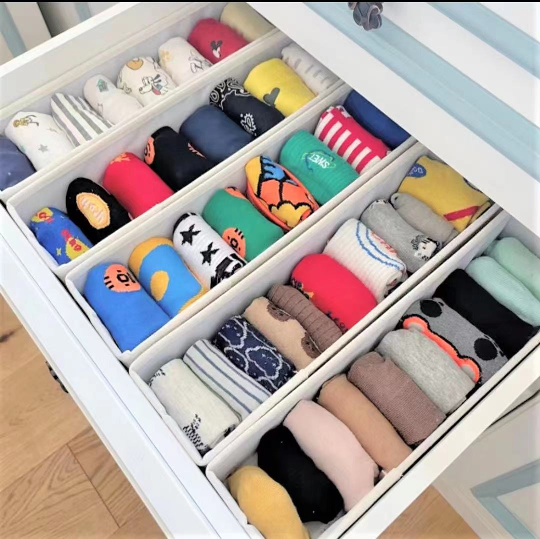 w1tr【拍1发6】棉麻可水洗可折叠布艺内衣家用抽屉式袜子收纳盒