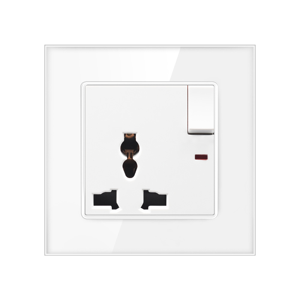 英式港版多功能三孔带开关电源插座钢化玻璃面板