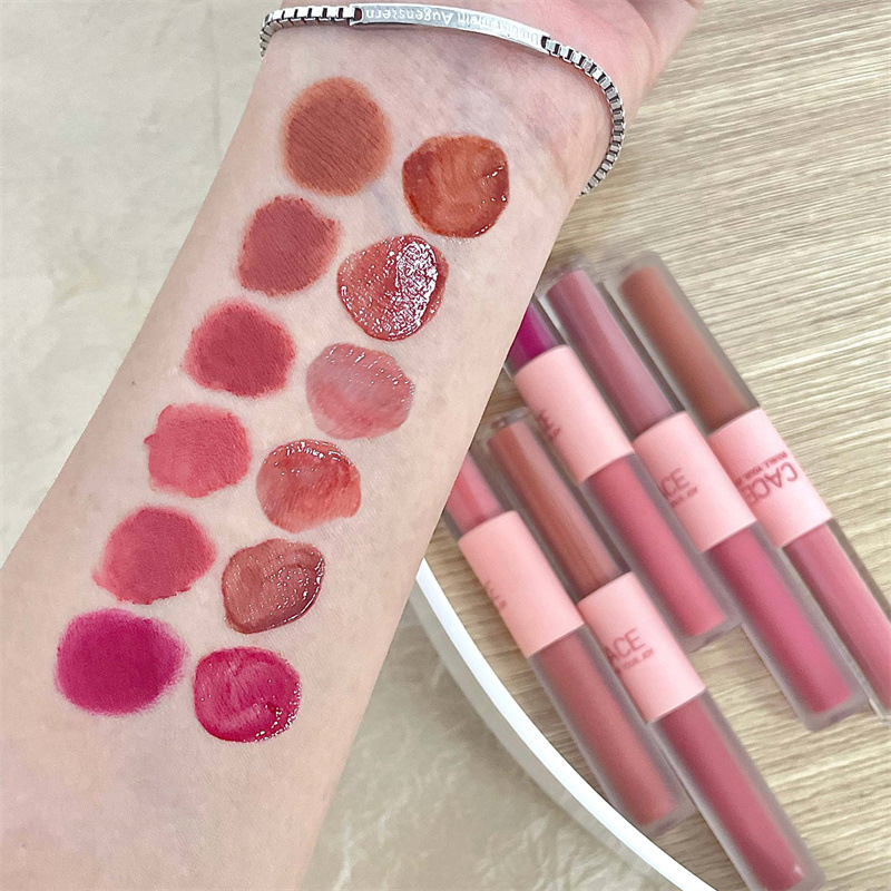 [Mirror + Matte] Double-Headed Lip Lacquer Transparent Water and Light Sense Low Saturation Lip Mud Pseudo Plain Lipstick White Student