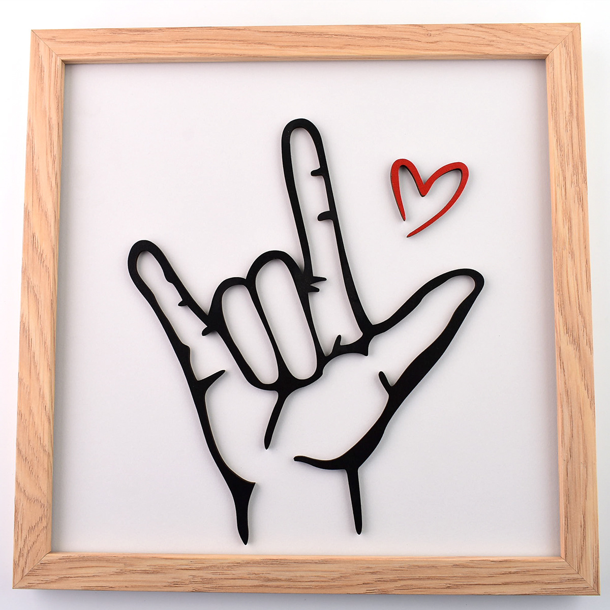 手语我爱你木制相框画工艺品装饰挂墙画手势爱心love背景墙创意