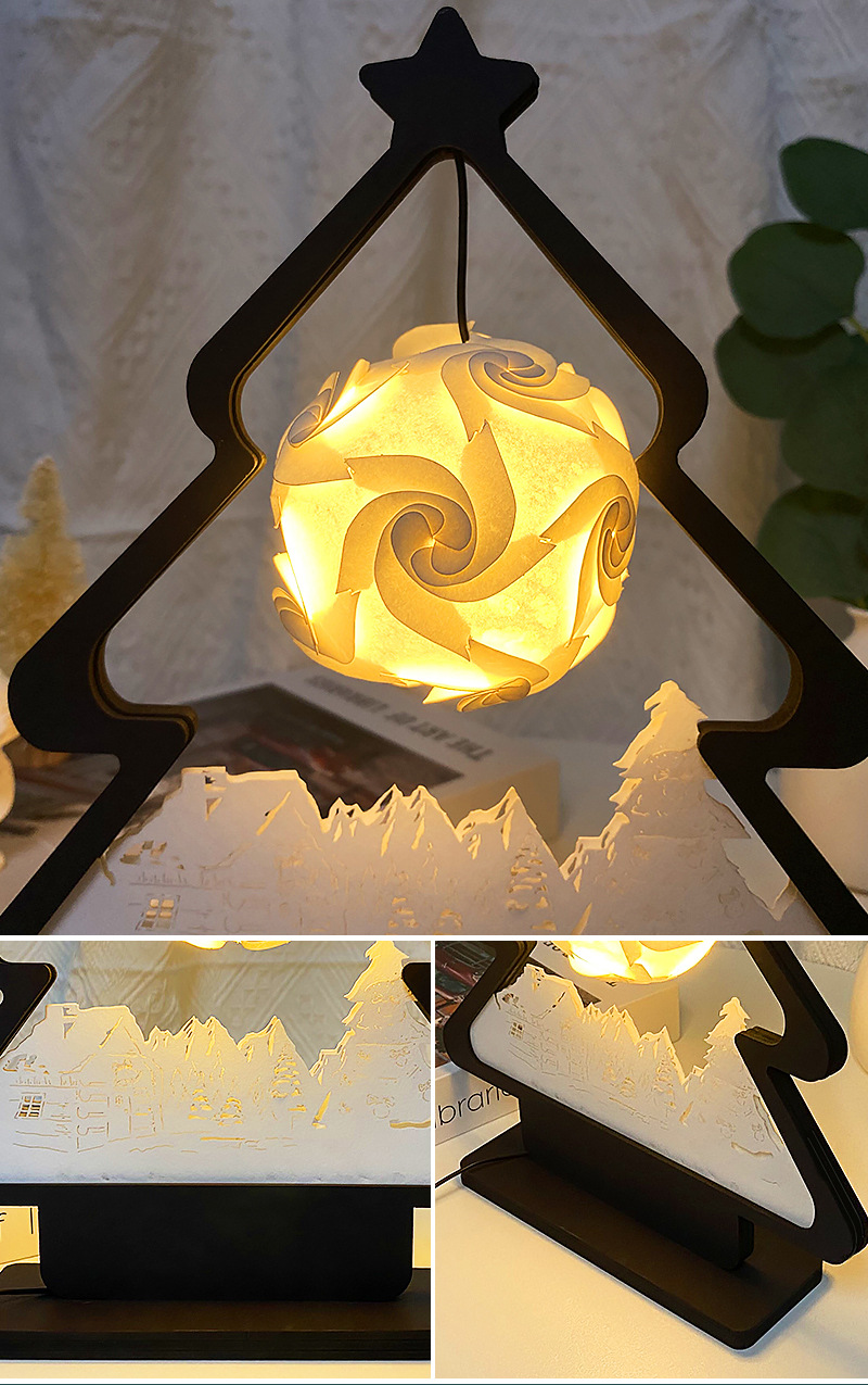 创意礼物纸雕灯圣诞心愿树diy手工民宿客厅摆件3d立体光影纸艺灯