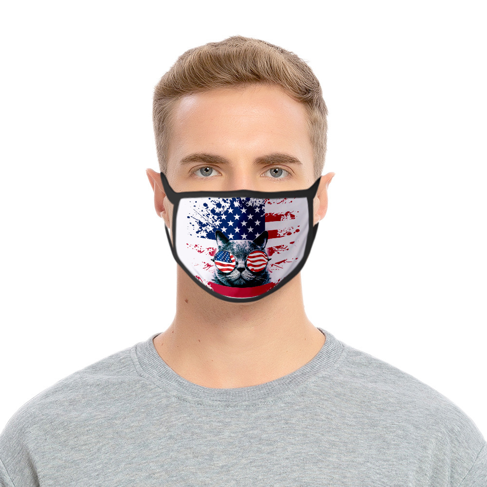 跨境美国独立日口罩3d数码印花国旗棉质口罩可水洗防尘涤纶口罩