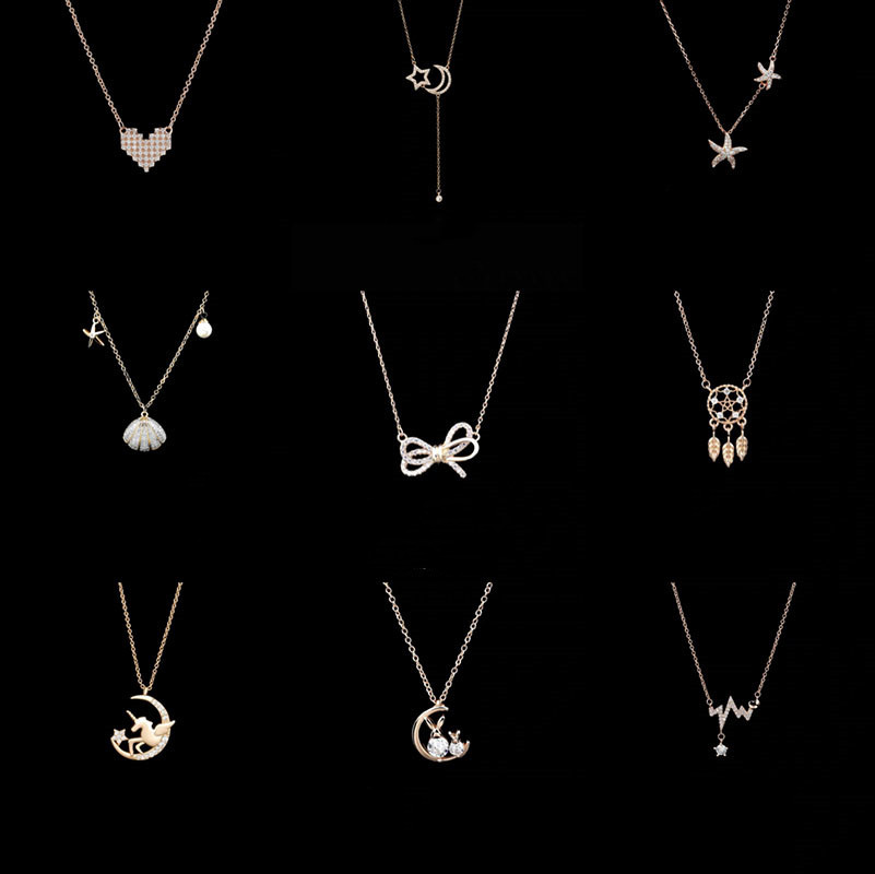 新加坡chomel项链女时尚小蛮腰双环星月贝母精工艺锁骨链热卖款集