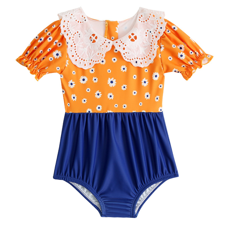 半袖儿童游泳衣女童防晒时尚拉链分体可爱中小大童三角泳装