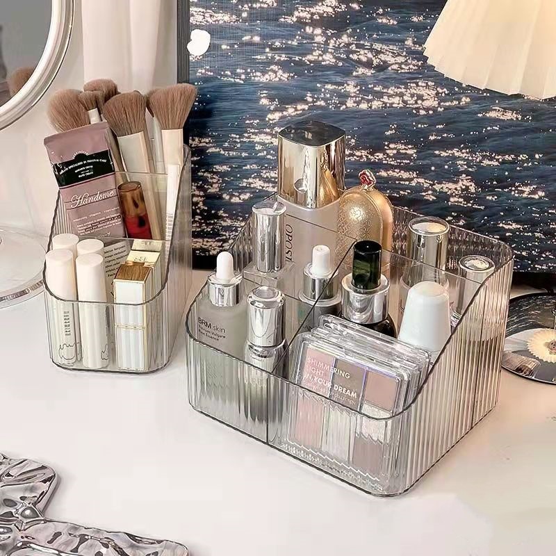 Light Luxury Storage Box Desktop Cosmetics Pen Holder Makeup Storage Bucket Nordic Style Transparent Trapezoidal Cosmetic Shelf