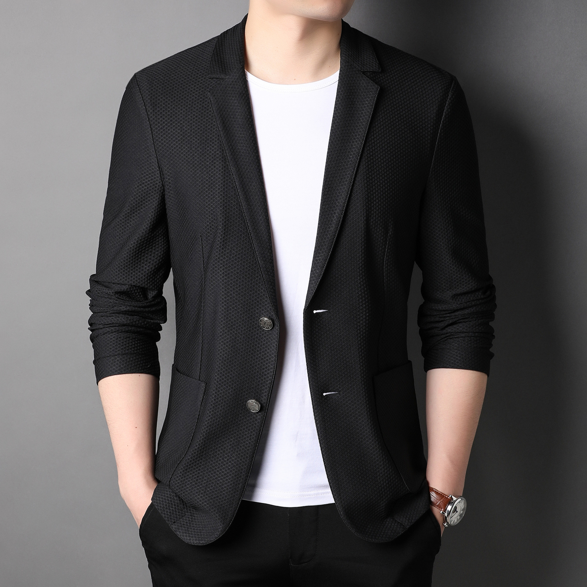 男士休闲西服新款上市时尚休闲帅气外套商务潮流上衣修身男装外套