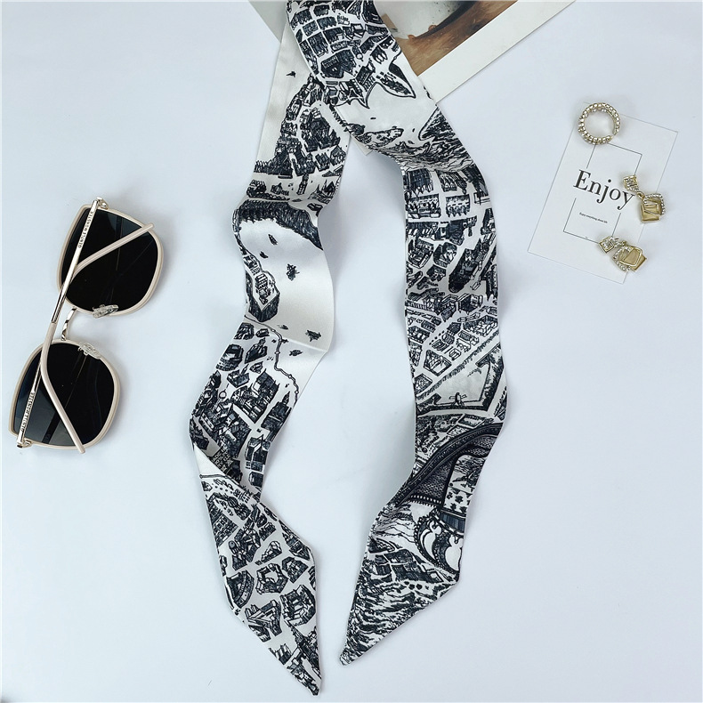 2022 New Thin Narrow Long Silk Scarf Women's Decorative Tie Female Hair Band Small Scarf Tied Bag One Piece Dropshipping