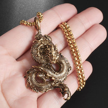 Retro Ethnic Chinese Zodiac Dragon Pendant Gold Color跨境专
