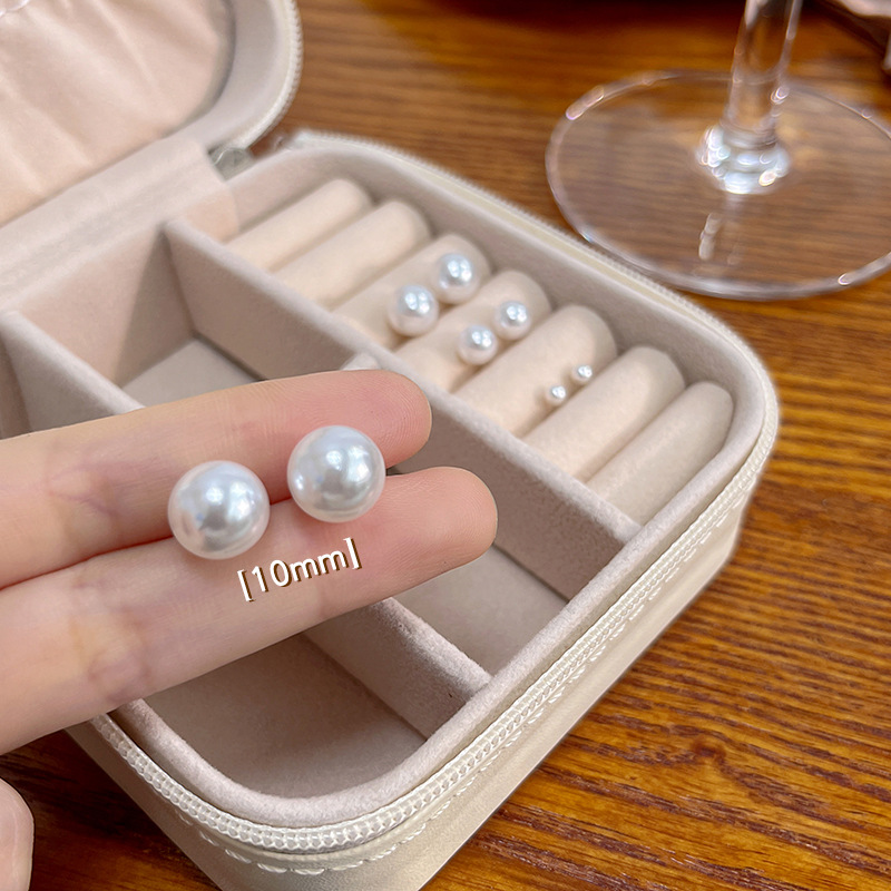 925 Silver Needle Korean Style Elegant Simple Pearl Stud Earrings All-Match Anti-Allergy round Pearl Earrings Wholesale