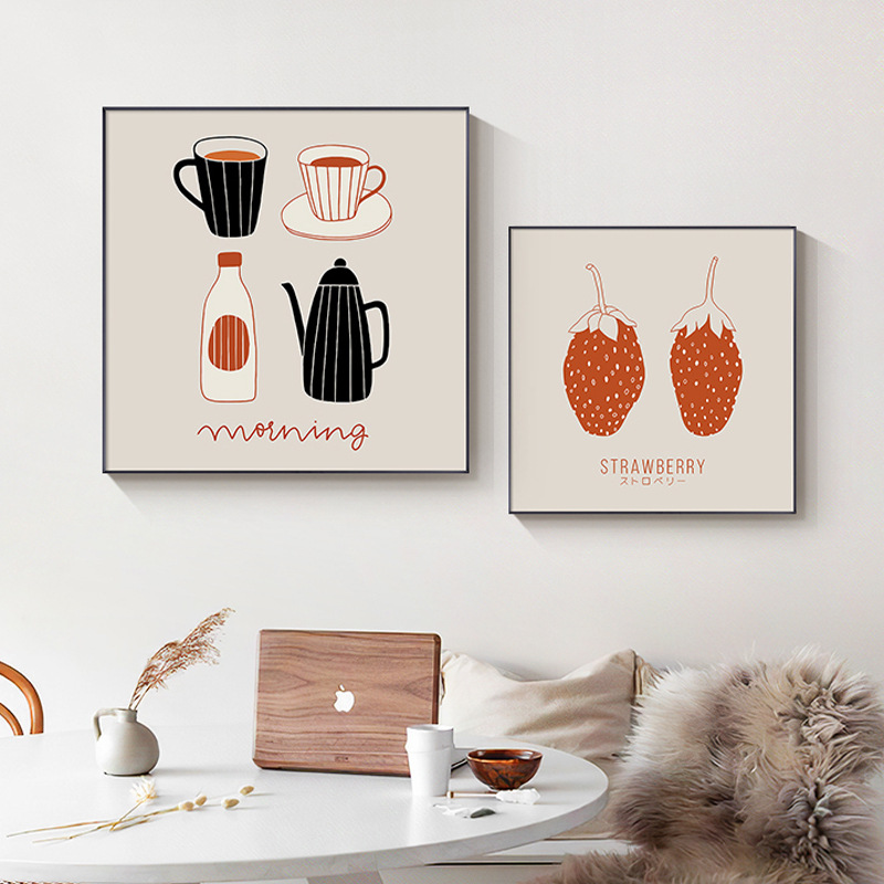 现代简约餐厅装饰画小清新饭厅餐桌背景墙挂画奶茶店餐馆墙上壁画