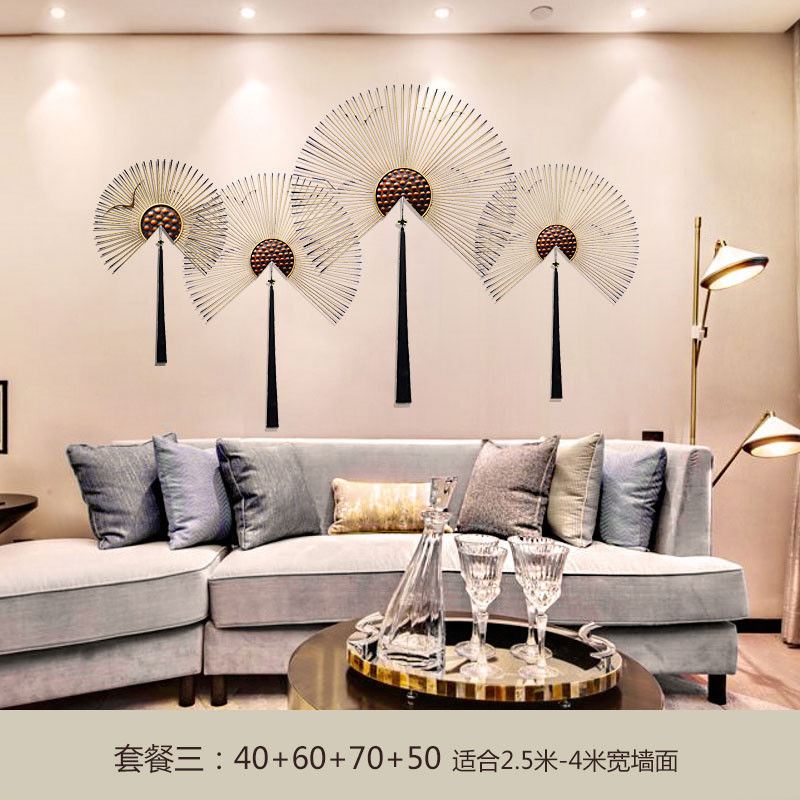 New Chinese Style Decorative Painting Iron Fan Wall Hanging Creative Living Room TV Sofa Wall Decoration European Style Dining Room Entrance Wall Decorations