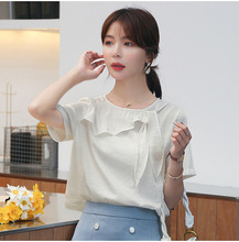 实拍 大东门显瘦上衣女2021夏季新款韩版兔耳朵绑带气质小衫