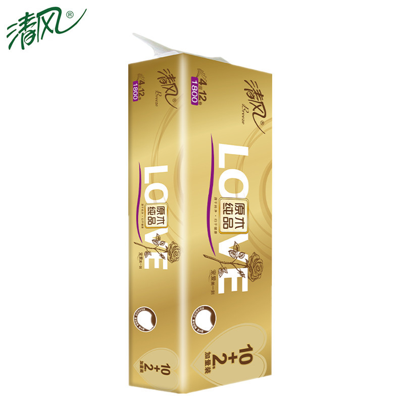 清风卷纸1800克原木实芯卷纸4层实芯卷纸1提12卷卫生纸厕纸卷纸