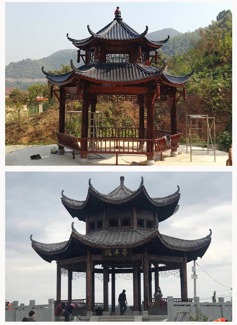 厂家直供四角凉亭重檐六角木亭子廊亭八角仿古亭子古建连廊长廊