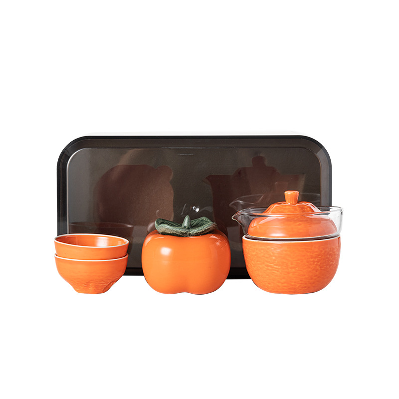 Lucky Persimmon Ceramic Travel Tea Set Mini Set Portable Quick Cup Storage Box Hand Gift Printable Logo