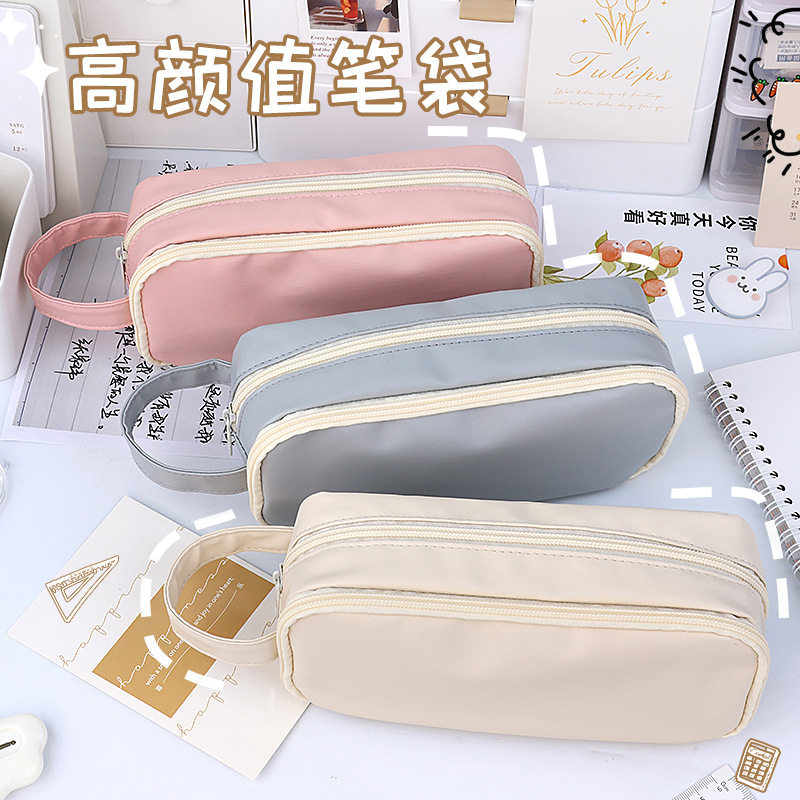 simple ins style good-looking pu transparent pencil case large capacity junior and middle school students pencil box buggy bag stationery box