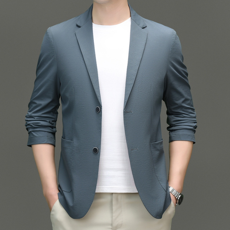 商务休闲细格小西装男士春季新款修身韩版单西服男装外套上衣