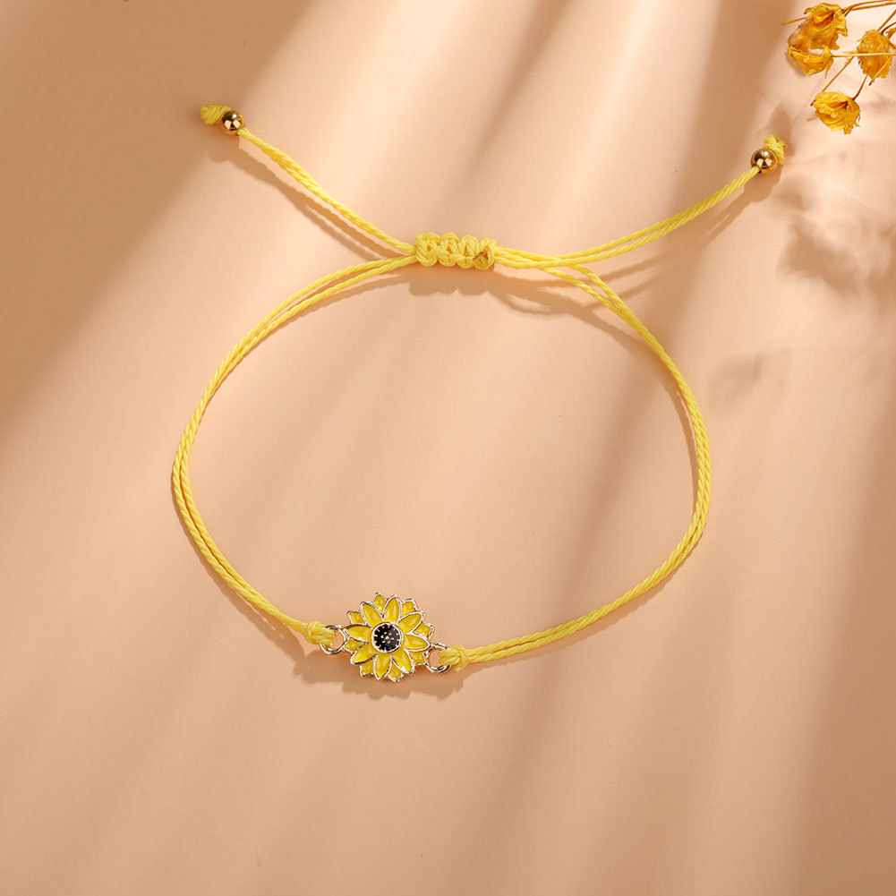 欧美热销新款向日葵太阳花雏菊手链蜡线编织菊花手链多色可选