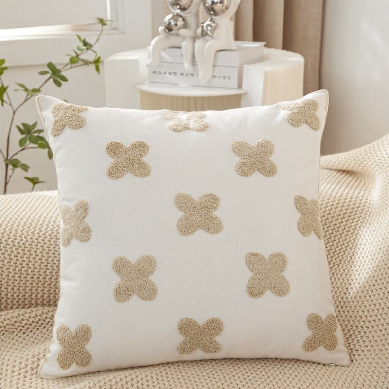 Nordic Instagram Style Fresh Sofa Bay Window Tufted Cushion Living Room 100% Cotton Canvas Embroidered Little Daisy Pillow Cover